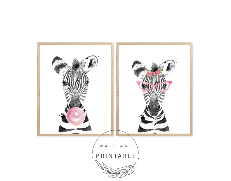 Printable Black and White Zebra Wall Art Set of 2 for Girls Etsy