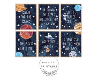 Outer Space Wall Art Set, Digital Download, Printable Wall Art, Outer Space Decor, Space Nursery Decor, Space Prints, Toddler Bedroom Decor