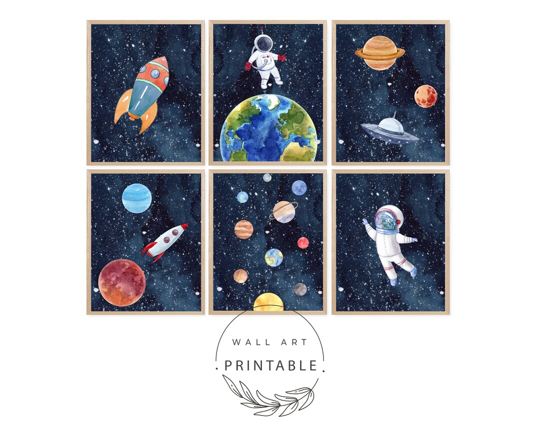 Outer Space Nursery Printable Wall Art Set of 6, Solar System Print ...