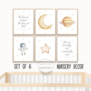 Christelijke kinderkamer muur kunst set, bijbelvers kinderdagverblijf decor, ruimte kinderkamer afdrukbare, babykamer decor, schrift kunst aan de muur, neutraal kinderdecor