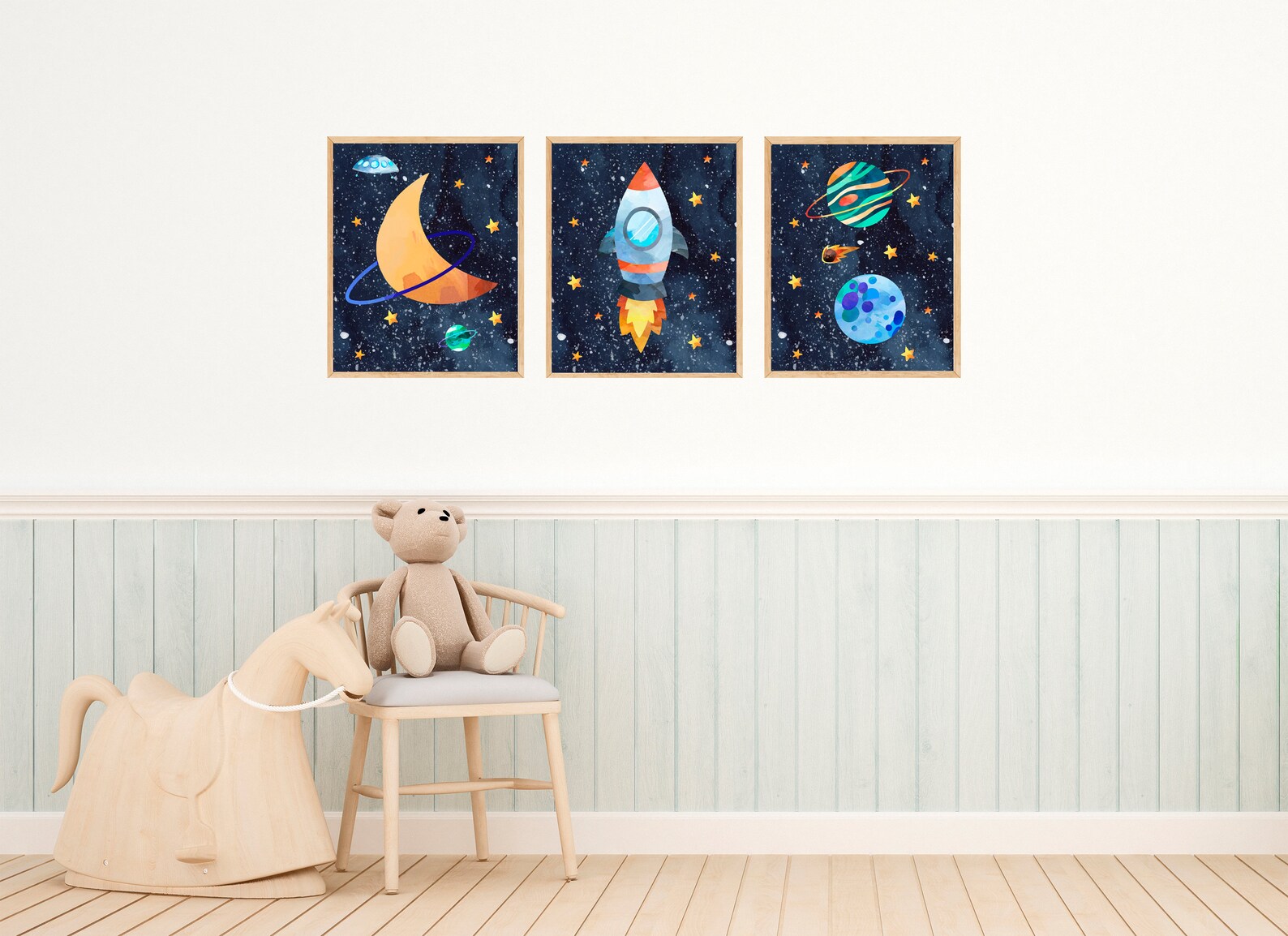Set of 3 Watercolor Outer Space Wall Art Digital Download | Etsy