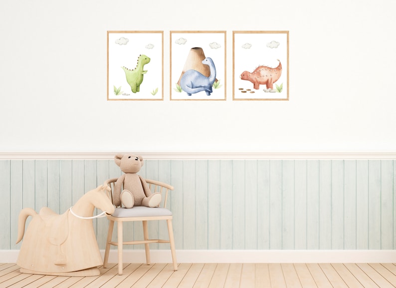Printable Dinosaurs Wall Art Set of 3 Digital Download Etsy