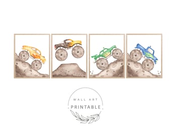 Monster Truck Nursery Prints: Boys Room Decor (Digital Download Set of 4)