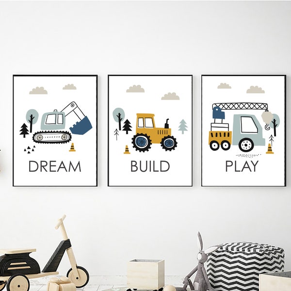 Printable Construction Wall Art Set for Toddler Boys Room Decor, Digital Download, Nursery Decor, Printable Wall Art, Construction Print