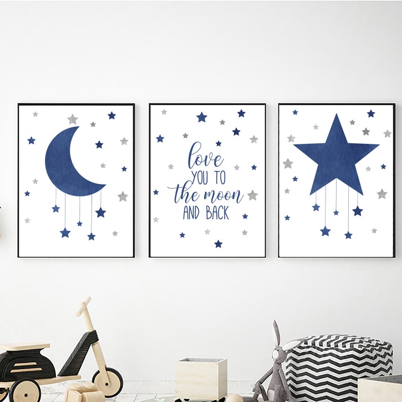 Blue and Grey Printable Wall Art for Nursery Decor Digital Etsy