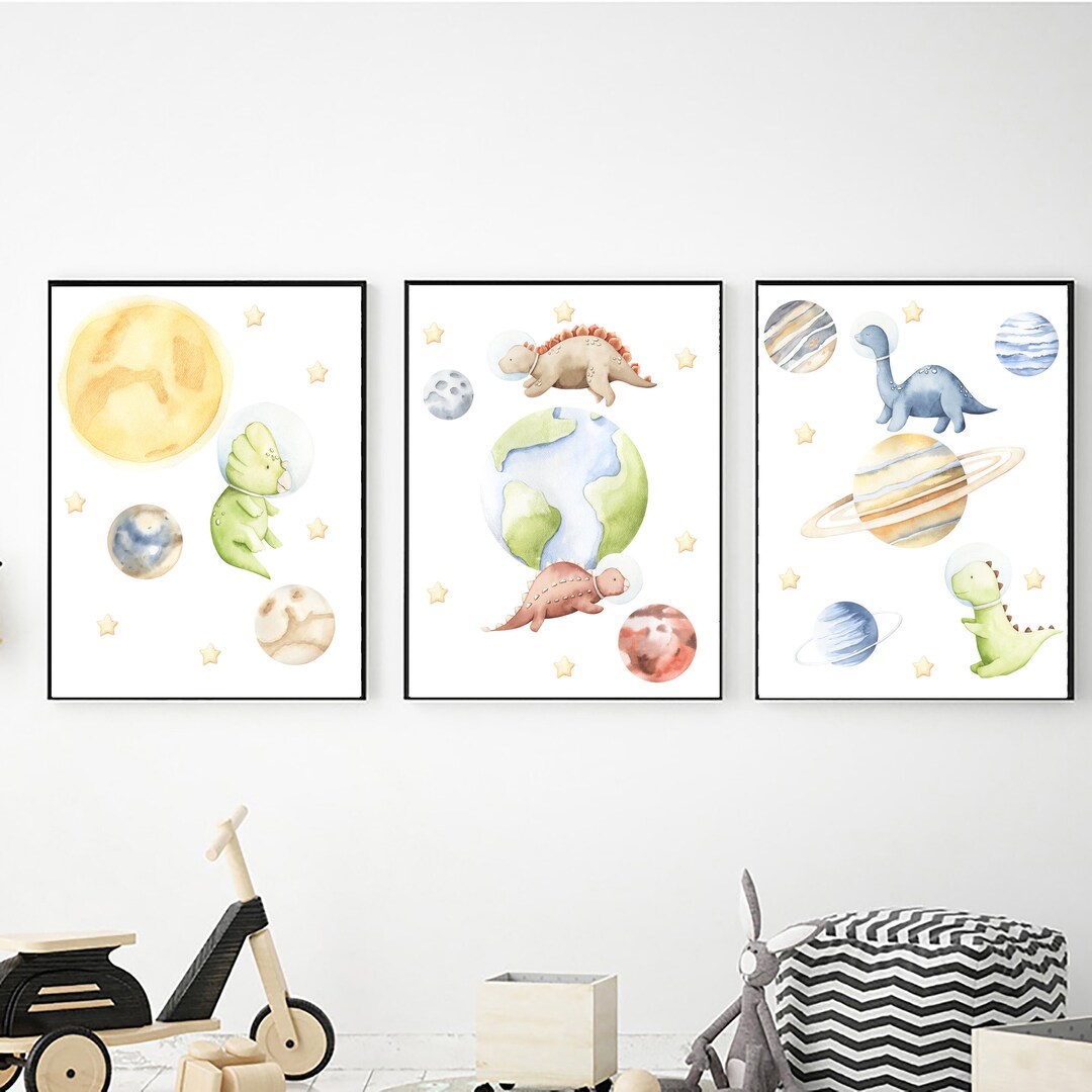 Dinosaur Astronauts in Space Printable Wall Art Prints: Kids Room Decor ...