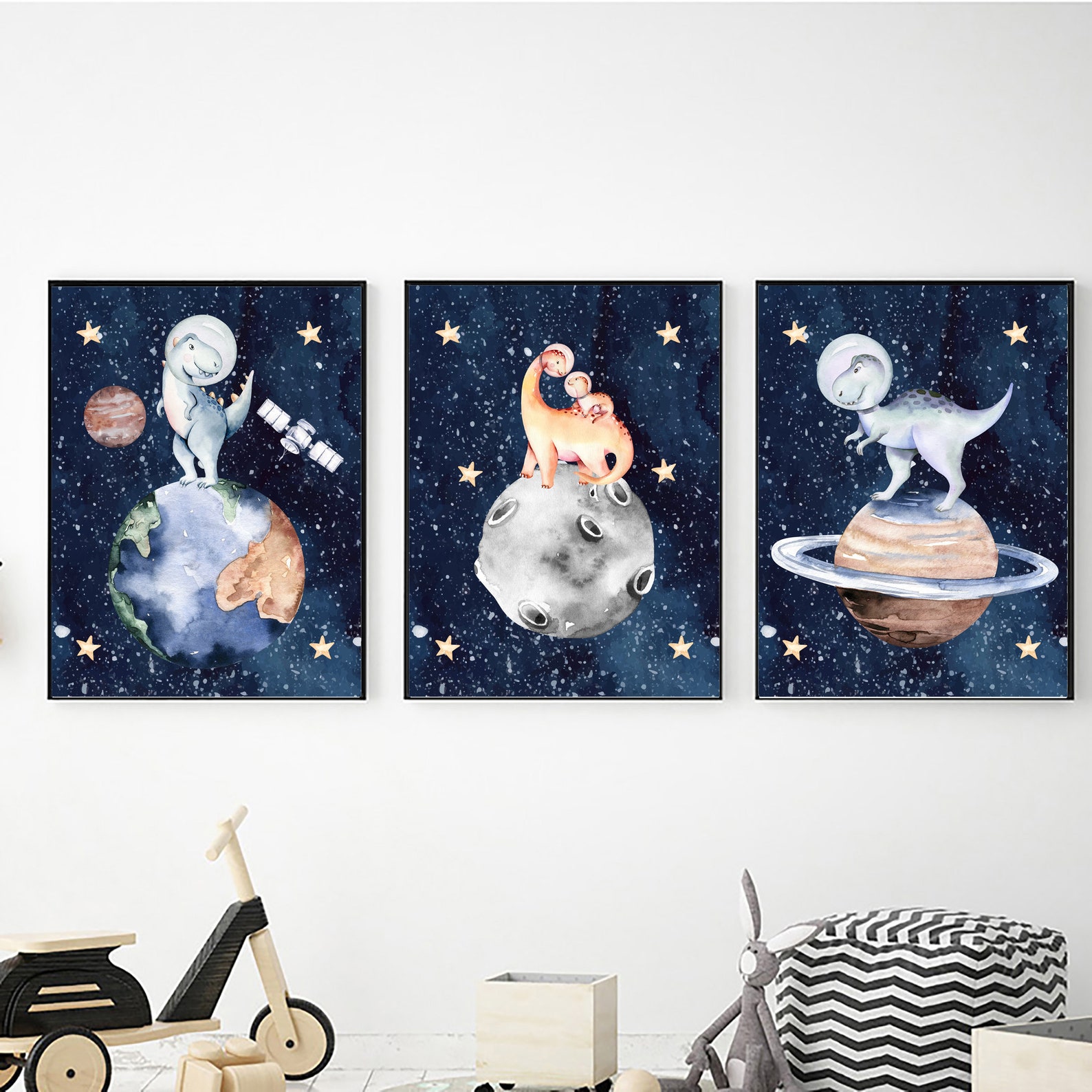 Printable Dinosaur Astronauts Outer Space Nursery Art Prints (digital ...