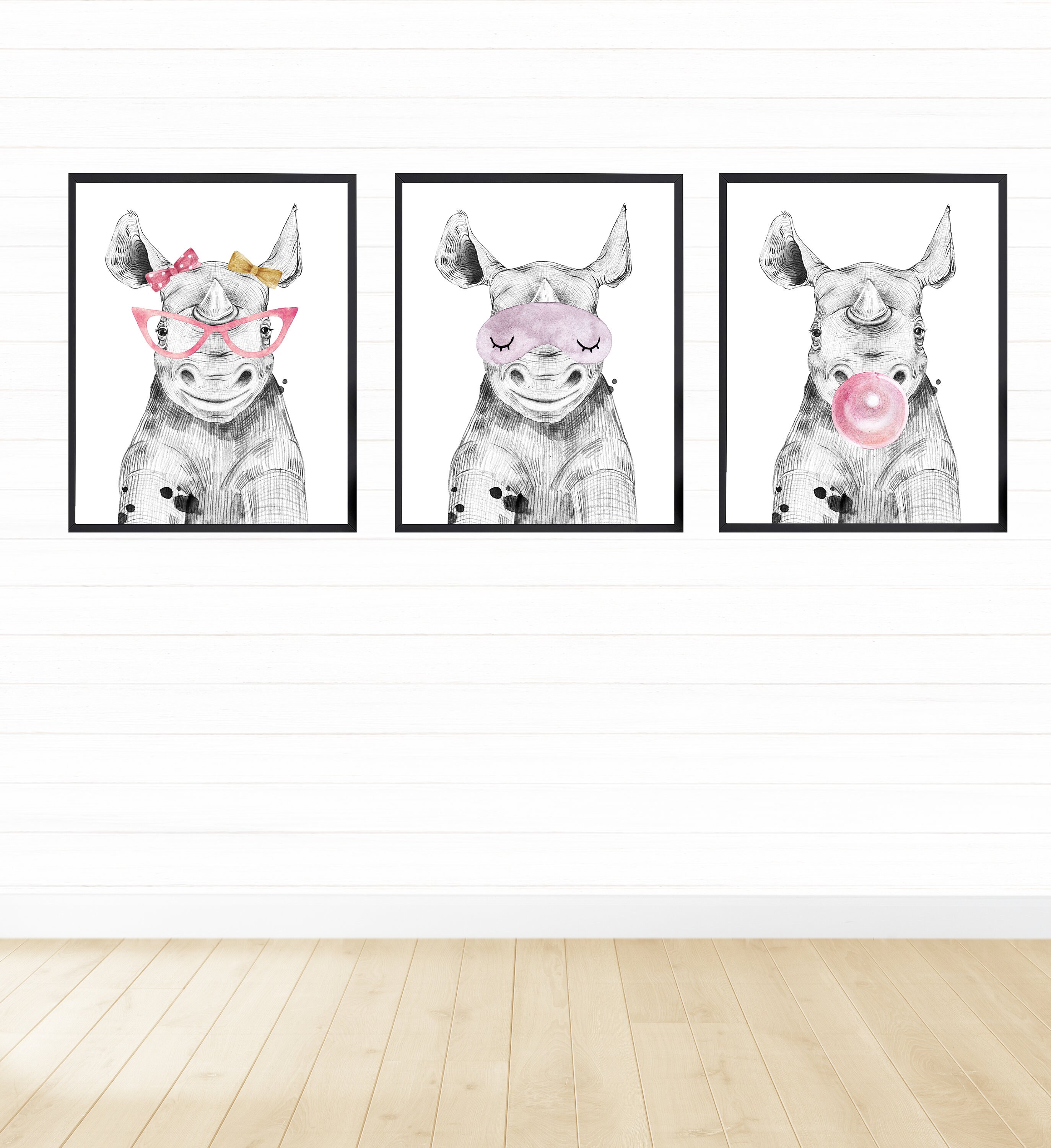 Rhino Wall Art Digital Download Printable Wall Art Set of 3 Etsy