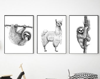 Sloth and Llama Printable Wall Art Set, Digital Download 8x10 11x14 16x20