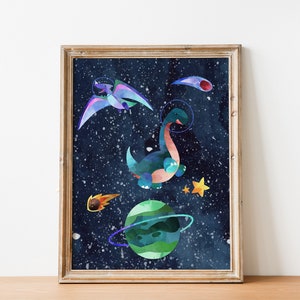 Set of 6 Space Dinosaur Astronauts Printable Wall Art, Digital Download ...