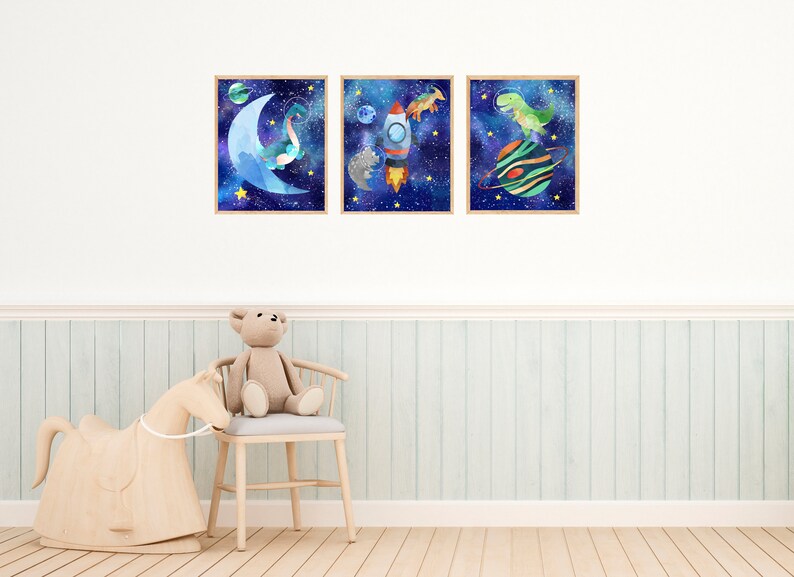 Printable Dinosaurs in Space Wall Art Digital Download Dino Etsy