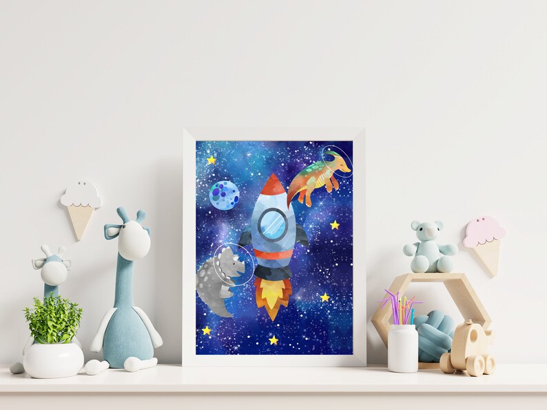 Printable Dinosaurs in Space Wall Art Digital Download Dino Etsy