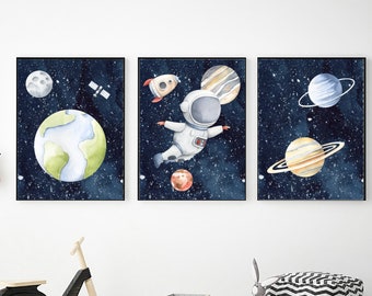Space Printable Wall Art, Space Themed Nursery Decor, Watercolor Space Prints, Outer Space Decor, Space Kids Posters, Space Gift for Kids