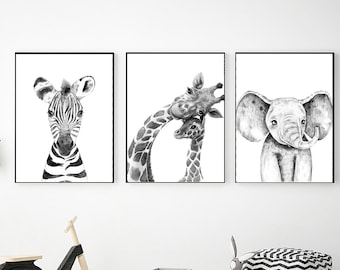 Safari Animal Prints: Printable Black and White Nursery Wall Art (Digital Download)