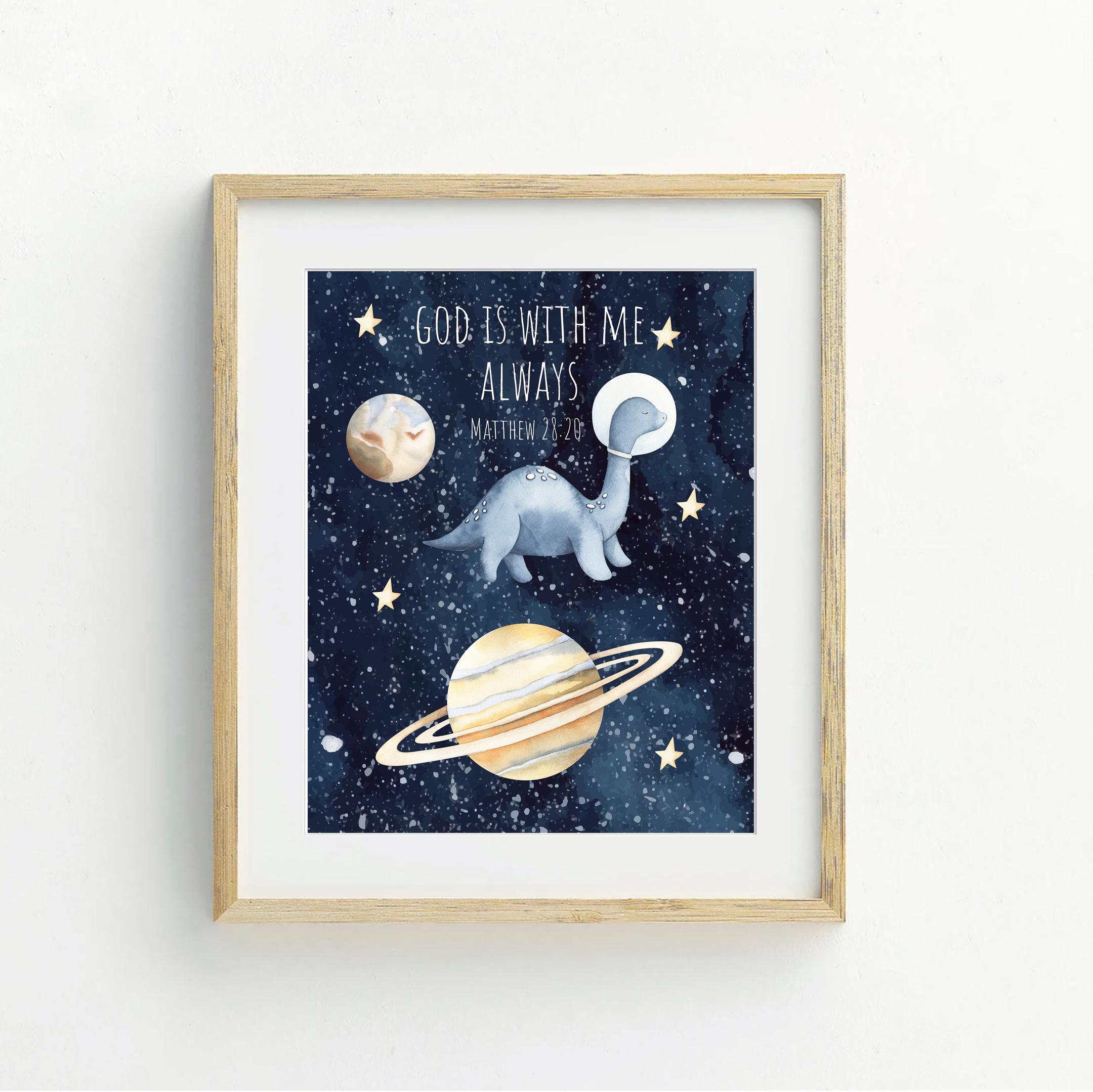 Dinosaurs in Outer Space With Bible Verses Printable Wall Art ...