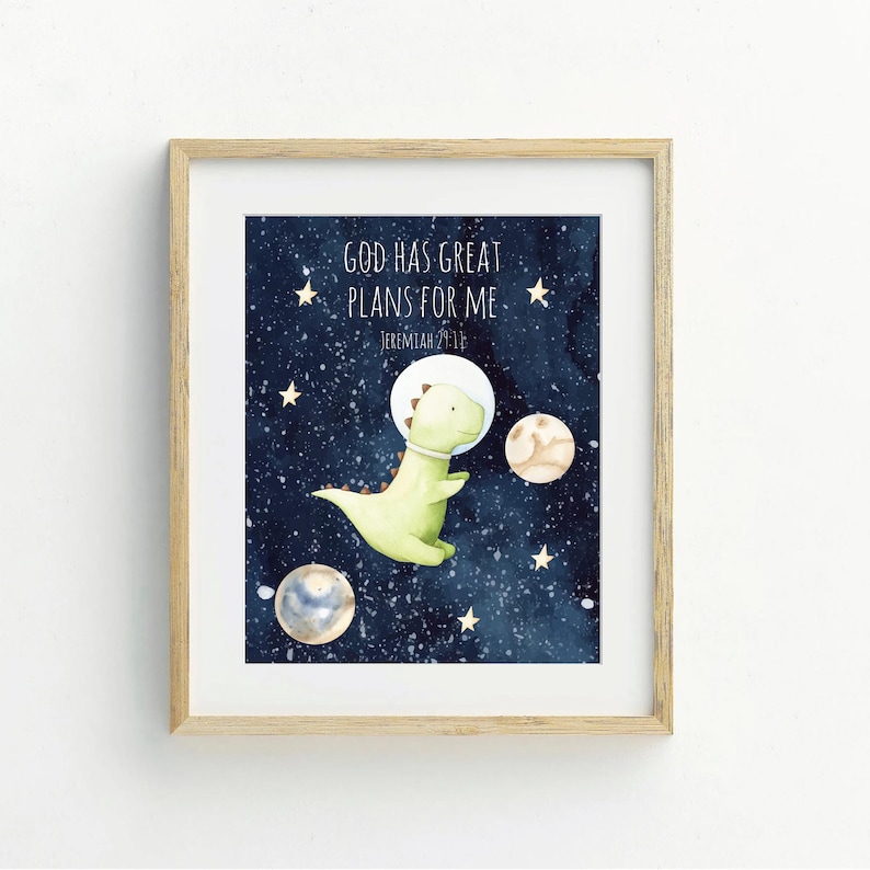 Dinosaurs in Outer Space With Bible Verses Printable Wall Art ...