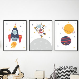 宇宙をテーマにしたプリントウォールアート3点セット、デジタルダウンロード宇宙プリント、宇宙をテーマにした保育園、子供部屋の装飾、宇宙の装飾、天体保育園