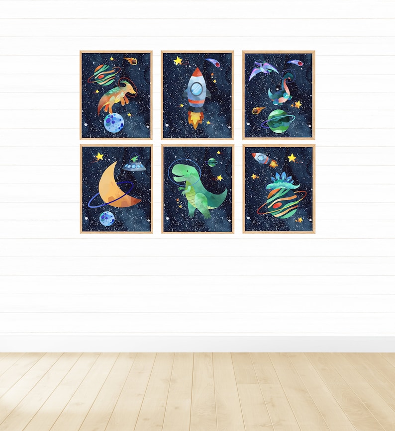 Set of 6 Space Dinosaur Astronauts Printable Wall Art, Digital Download ...