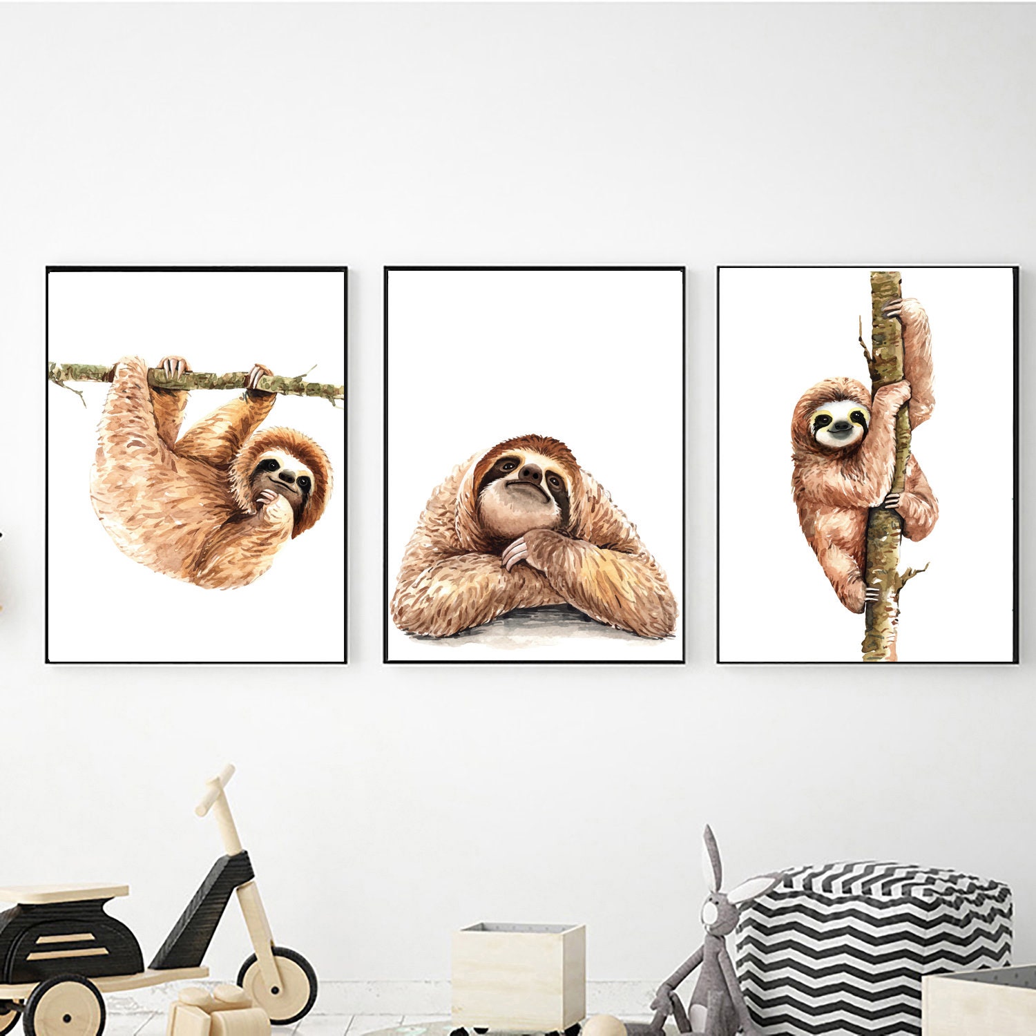 Sloth Wall Art Set of 3 Prints Digital Download Sloth Etsy
