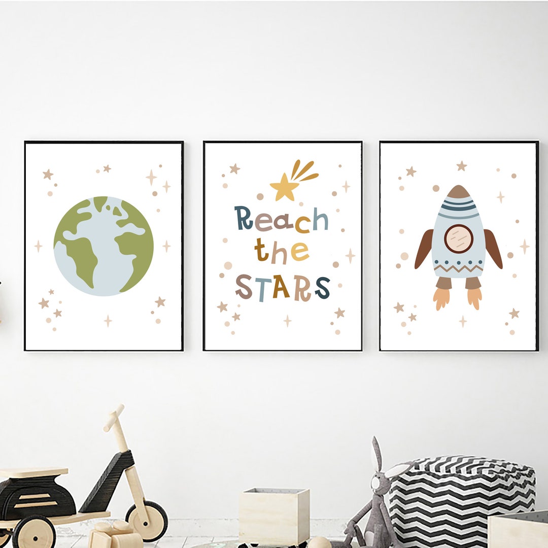 Outer Space Printable Wall Art Set of 3 for Boy Nursery Decor, Digital ...
