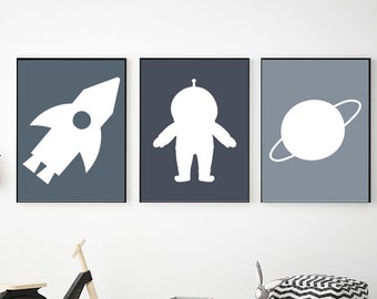 Space Printable Wall Art Set, Digital Download, Space Themed Nursery, Boy Nursery Decor, Space Kids Posters, Sizes 11x14, 16x20, 8x10