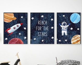 Outer Space Printable Wall Art, Digital Download, Space Themed Nursery, Gift for Boy, Reach for the Stars, Space Prints, Outer Space Decor