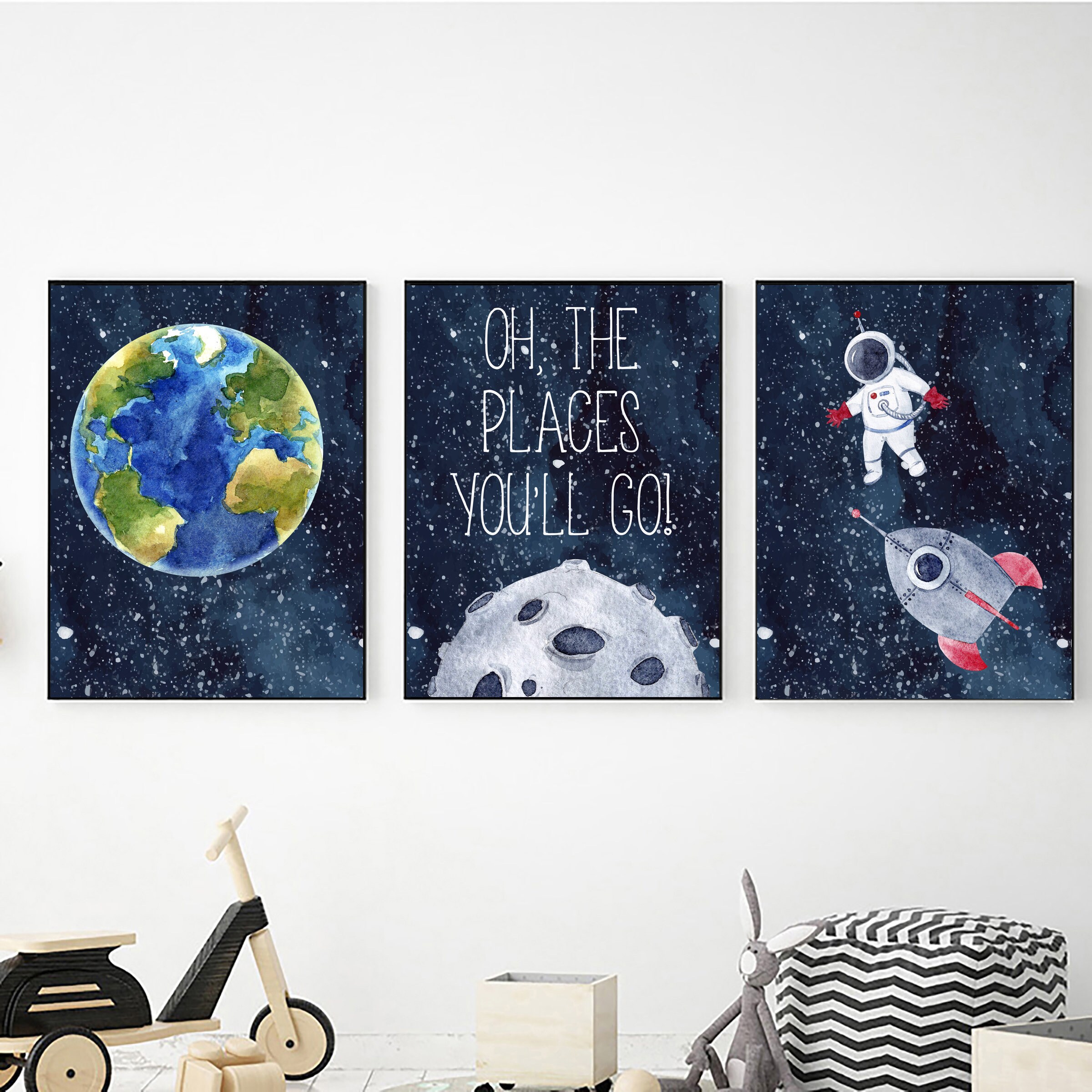 Outer Space Wall Art Set of 3 Digital Download Watercolor Etsy