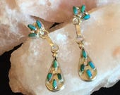 Beautiful Earrings Turquoise Needlepoint Petit Point, Sterling Silver, Zuni Native American, Southwestern Mexico, December Birthstone
