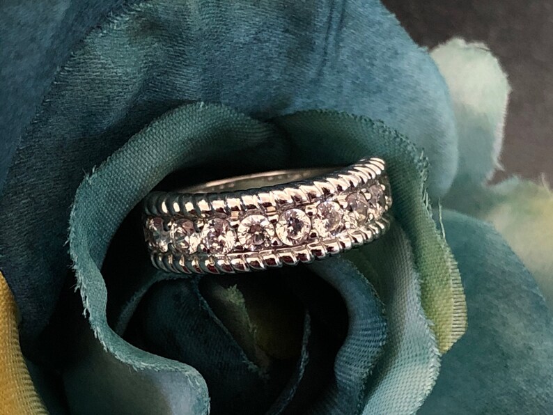 Women/'sLadiesMom Gift Size 7 34 Elegant CZSterling Silver Eternity Ring Cubic ZirconiaAnniversaryStacking Band