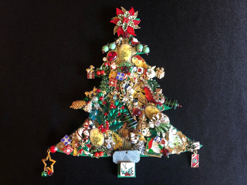 Colorful Jeweled Christmas Tree Wall Hanging Vintage Holiday Etsy