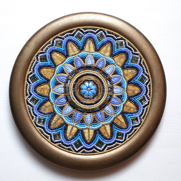 Wall decor living Blue wall decor Home decor Art plate Blue gold Decor room Decorative plate Wall mandala Art mosaic wall art Beaded mosaic