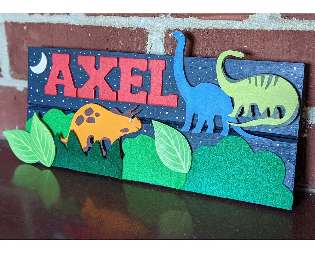 Dinosaur Hand Painted Wooden Kids Name Plate, Toddler Kids Name Plate
