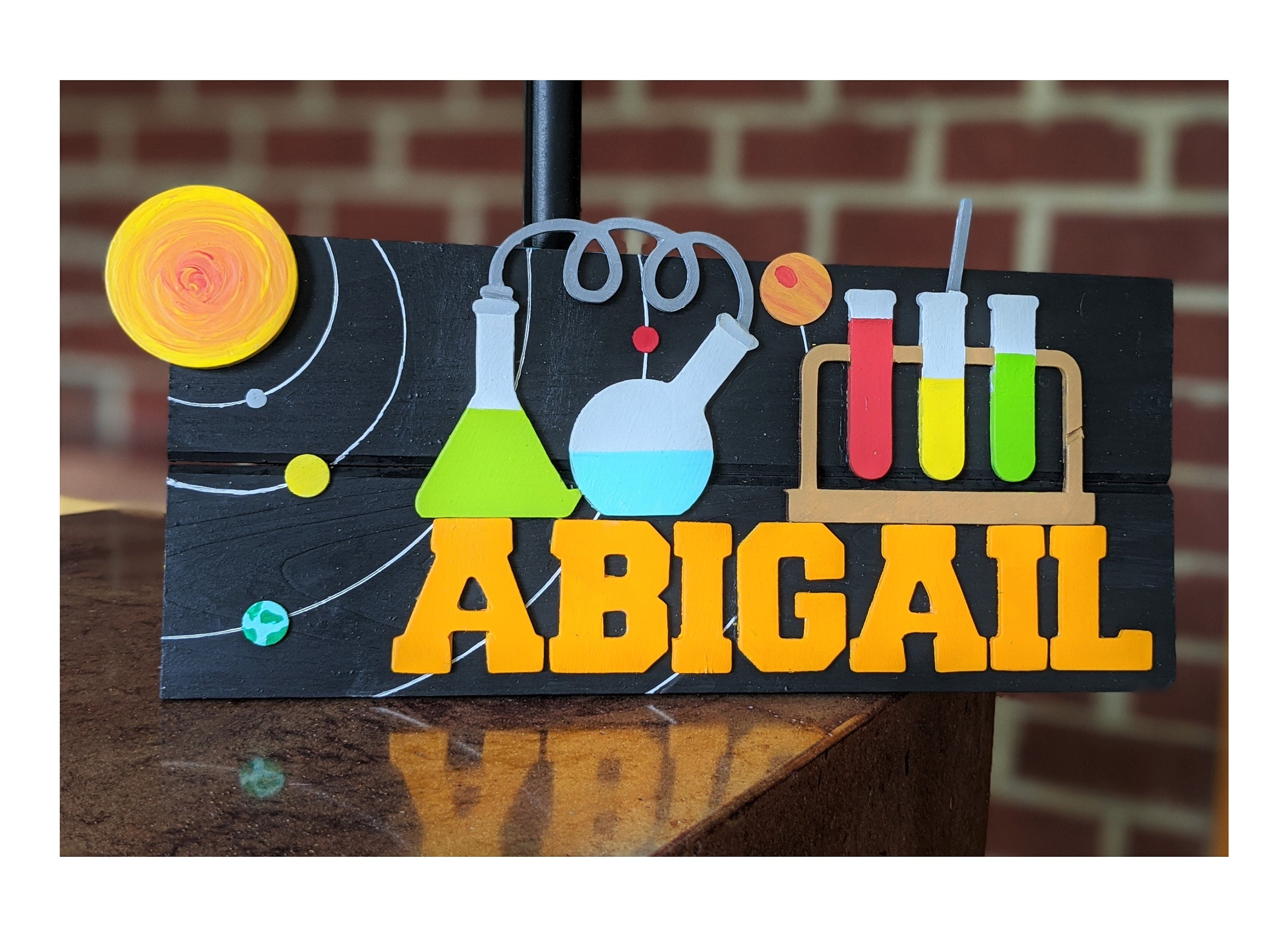 Science Theme Hand Painted Custom 3D Wooden Kids Name Plate | Etsy