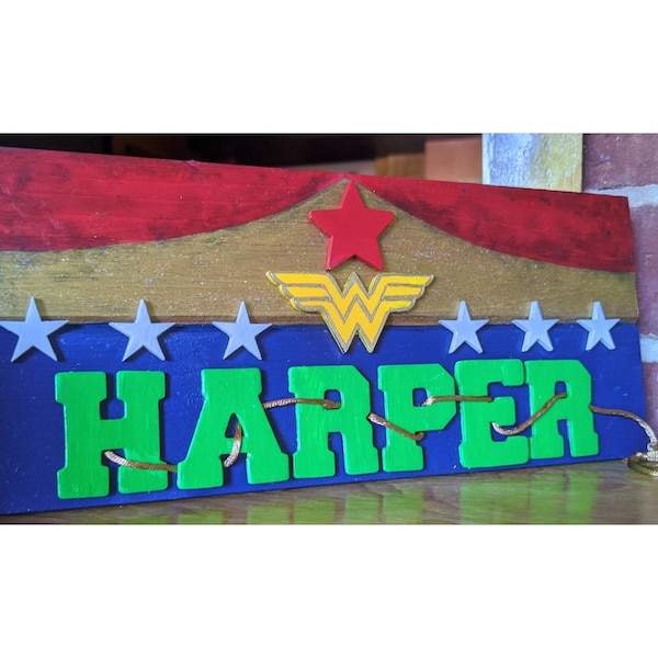 Super Hero Hand Painted Custom 3D Wooden Kids Name Plate, Kids Name Sign, Door Sign, Kids Plaque, Kids Room, Name Plaque; Kids Birthday