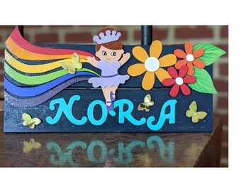 Placa de madera personalizada pintada a mano con nombre de princesa unicornio para niños, placa de nombre para niñas, habitación de niñas, letrero para puerta, letrero con nombre, placa con nombre; cumpleaños de niñas