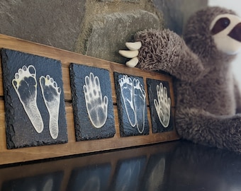 Personalized Newborn Baby Handprint and Baby Footprint Wooden Plaque with DIY Kit; Baby Hand Foot Imprint; Baby Keepsake Memory; Baby Gift;