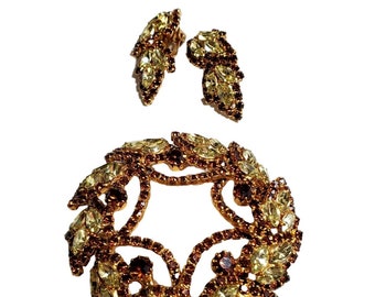 Mid Century Brooch and Earring Set, Unsigned (brooch needs repair)