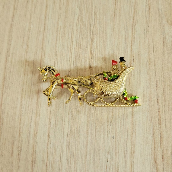 Christmas Sleigh Ride Pin, Signed Gerry - image 9