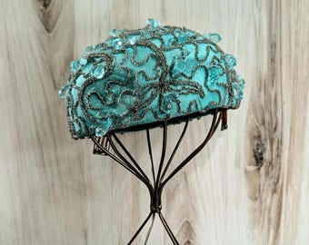 Aqua Blue Formal Hat, Vintage Small Medium Hat (see condition note)