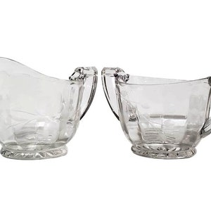 Vintage Etched Glass Creamer And Open Sugar - Pressed Glass Creamer Set