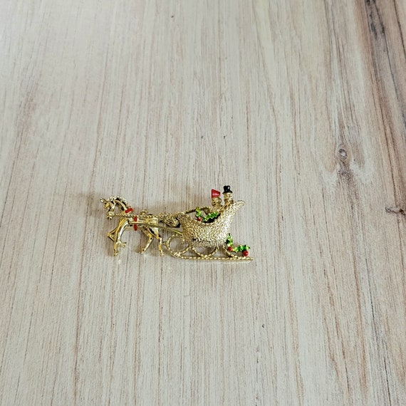 Christmas Sleigh Ride Pin, Signed Gerry - image 7