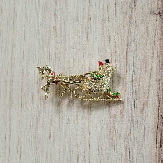 Christmas Sleigh Ride Pin, Signed Gerry - image 4