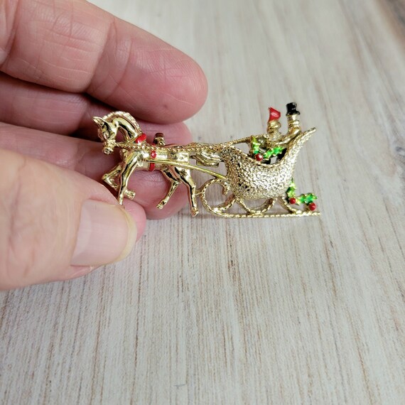 Christmas Sleigh Ride Pin, Signed Gerry - image 3