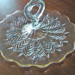 Sandwich Cake Plate - Jeanette Glass Co Sandwich Tray With Center Handle - Vintage Pressed Glass Serving Platter - EAPG