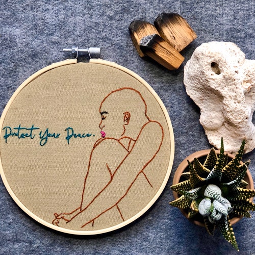 Protect Your Peace, Embrodiery Art , Palo Santo Stick included