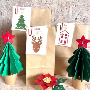 Calendario dell’Avvento 24 pezzi buste carta kraft con tag di natale stampati