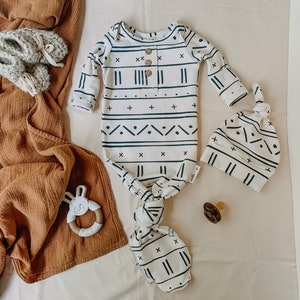 White knot gown, newborn coming home outfit, gender nuetral, baby gift, newborn photo prop