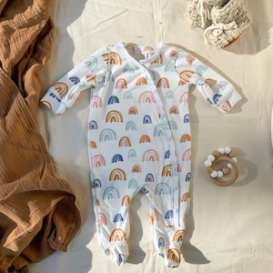 Rainbow sleeper, baby shower gift, coming home outfit, baby shower, newborn pajamas, footed pajamas, gender neutral pajamas