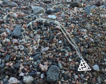 Aztec style cut out sterling silver triangle necklace