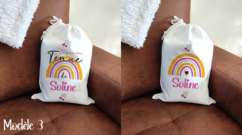 Soft toy bag, treasure bag, personalized / Small and large polyester pouches Arc en ciel 3